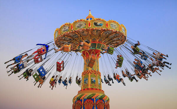 Carnival Art Print featuring the photograph Santa Cruz SeaSwing at Sunset 8 by Scott Campbell