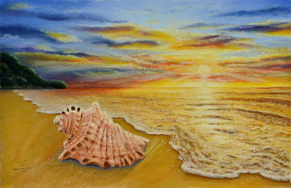 Landscape Art Print featuring the painting Shell at Sunset by Sam Davis Johnson