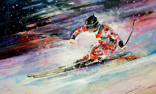 Sports Art Print featuring the painting Skiing 01 by Miki De Goodaboom