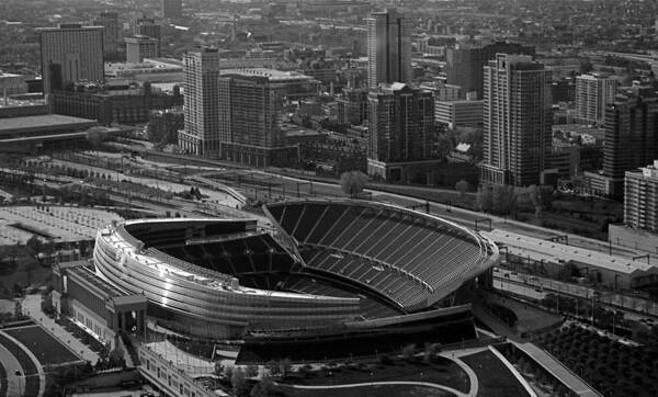 Chicago Art Print featuring the photograph Soldier Field Chicago Sports 05 Black and White by Thomas Woolworth