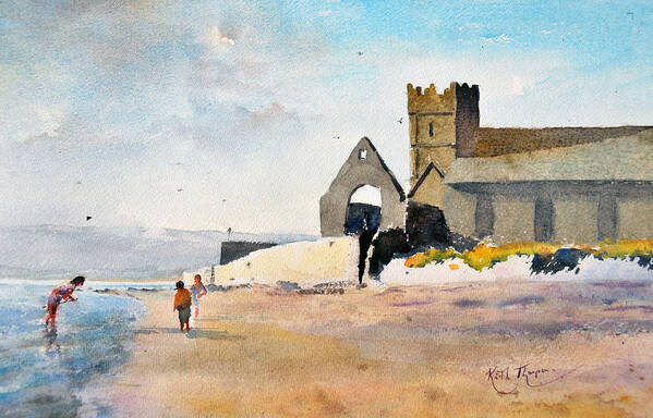  Keith Thompson Art Print featuring the painting St Augustines Abbey Strand Paddlers Abbeyside Dungarvan County Waterford Ireland by Keith Thompson
