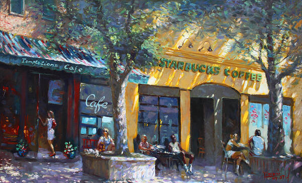 Sturbucks Art Print featuring the painting Starbucks Hangout Nyack NY by Ylli Haruni
