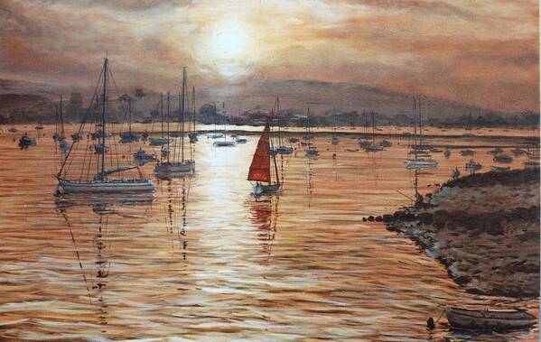 Estuary Art Print featuring the painting Sunset over The Exe Estuary Exmouth Devon by Mackenzie Moulton