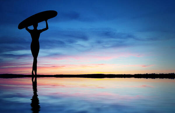 Active Art Print featuring the photograph Surfer Silhouette by Aged Pixel