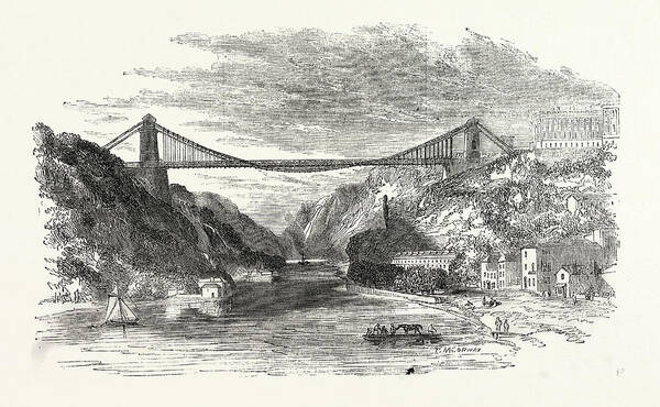 Suspension Art Print featuring the drawing The Suspension Bridge At Clifton, Uk, Britain by English School