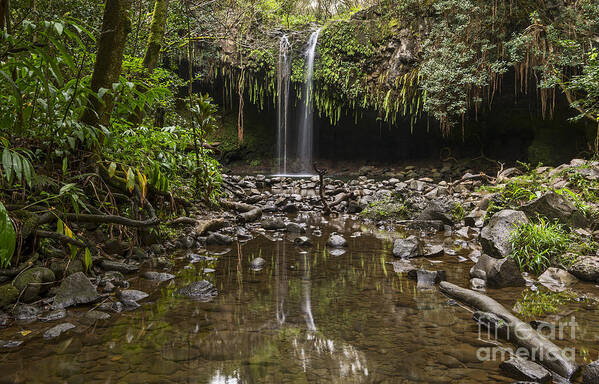 Twin Falls Art Print featuring the photograph Twin Falls Reflection - the beautiful falls along the Road to Hana in Maui by Jamie Pham