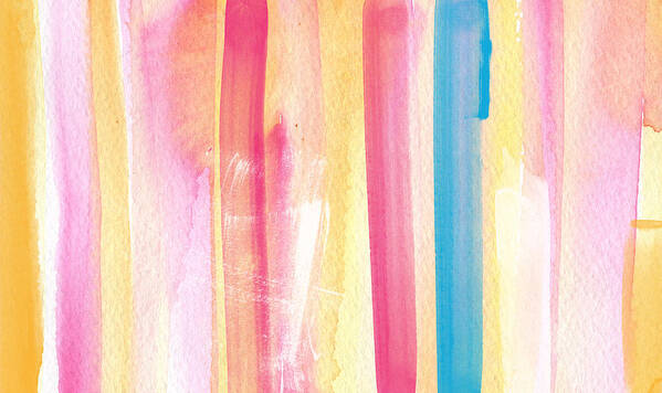 Summer Spring Abstract Painting Stripes Lines Pink And Orange Blue And Pink Pink Abstract Art Beach Cafe Girls Room Yellow And White Bedroom Art Living Room Art Gallery Wall Art Art For Interior Designers Hospitality Art Set Design Wedding Gift Art By Linda Woods Etsy Art Iphone Art Case Corporate Art Watercolor Art Print featuring the painting Umrbrella Stripe- contemporary abstract painting by Linda Woods