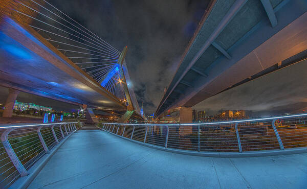 Zakim Bridge Art Print featuring the photograph Under the bridge downtown by Bryan Xavier