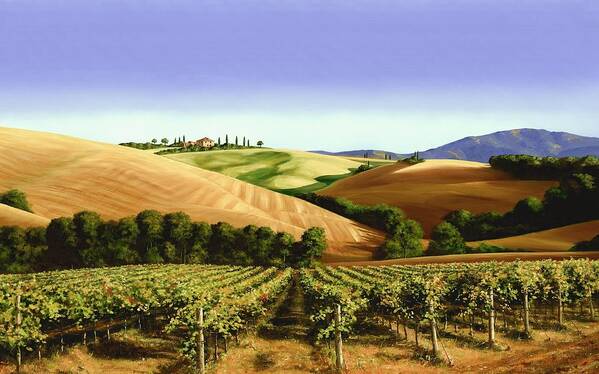 Tuscan Landscape Art Print featuring the painting Under the Tuscan Sky by Michael Swanson