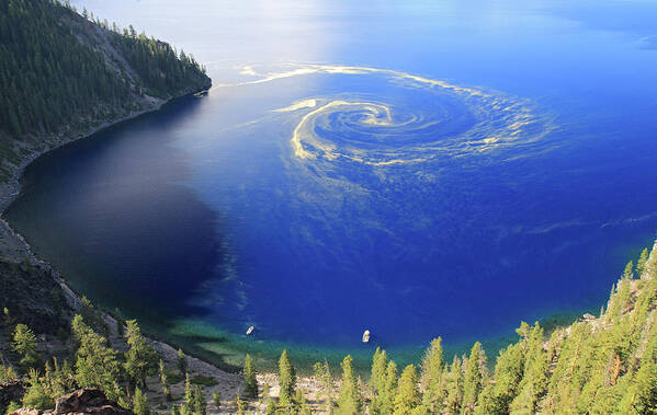 Crater Lake Art Print featuring the photograph Unique And Unusual Swirl Of Pollen At by Pierre Leclerc Photography