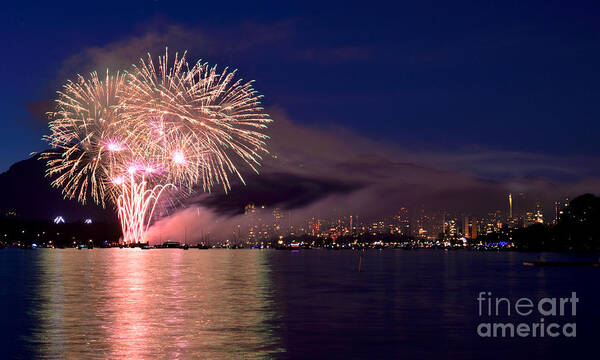 Fireworks Art Print featuring the photograph Vancouver Celebration Of Light Fireworks 2014 - France 3 by Terry Elniski