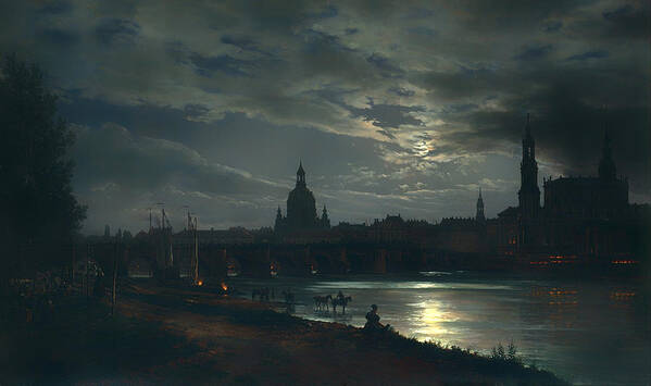 Painting Art Print featuring the painting View of Dresden by Moonlight by Mountain Dreams