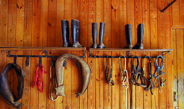 Tack Art Print featuring the photograph Wall Tack and boots by Andy Lawless