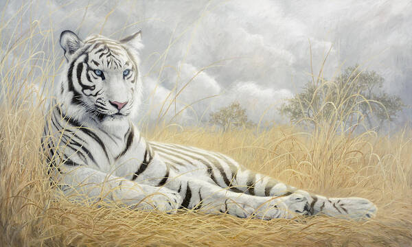 Tiger Art Print featuring the painting White Tiger by Lucie Bilodeau