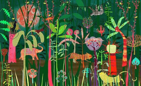 Abundance Art Print featuring the photograph Wild Animals In Lush Bright Color Jungle by Ikon Ikon Images