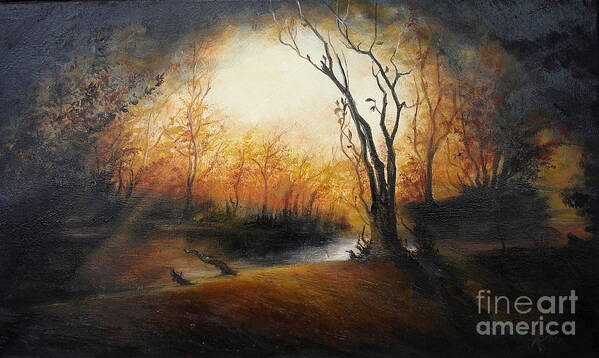 Landscape Art Print featuring the painting Winter Night by Sorin Apostolescu