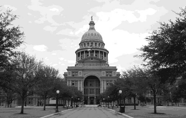 Capitol Of Texas Art Print featuring the photograph Texas Capitol BW10 #1 by Scott Kelley