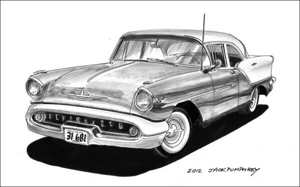 See This Artwork Of A 1957 Oldsmobile Super 88 By Jack Pumphrey At The 2017 Oldsmobile National Meets In Albuquerque Art Print featuring the painting Oldsmobile Super 88 by Jack Pumphrey