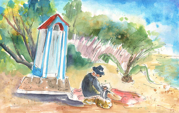 Travel Sketch Art Print featuring the painting Afternoon on a Cretan Beach by Miki De Goodaboom