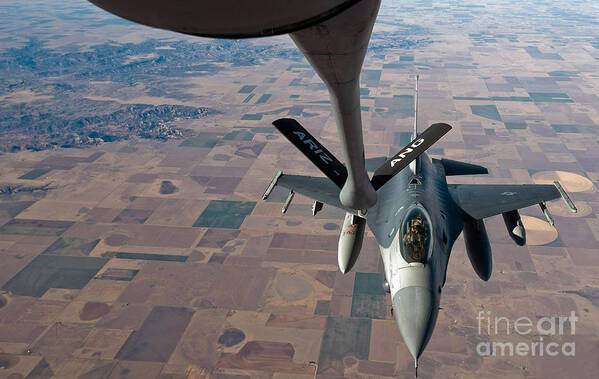 Air-to-air Art Print featuring the photograph An F-16 Fighting Falcon Moves by Stocktrek Images