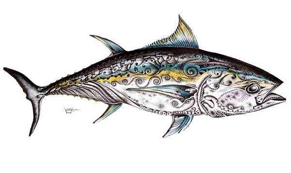 Blue Fin Art Print featuring the painting Beautiful Blue Fin by J Vincent Scarpace