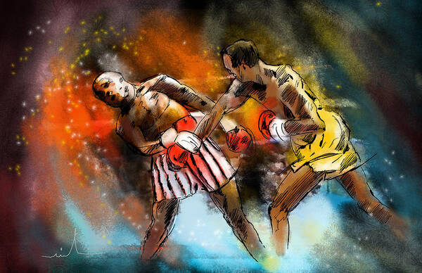 Sports Art Print featuring the painting Boxing 01 by Miki De Goodaboom