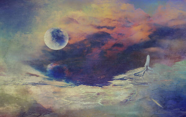 Moon Art Print featuring the photograph Digital drawing of a science fiction landscape with a moon by Michele Cornelius