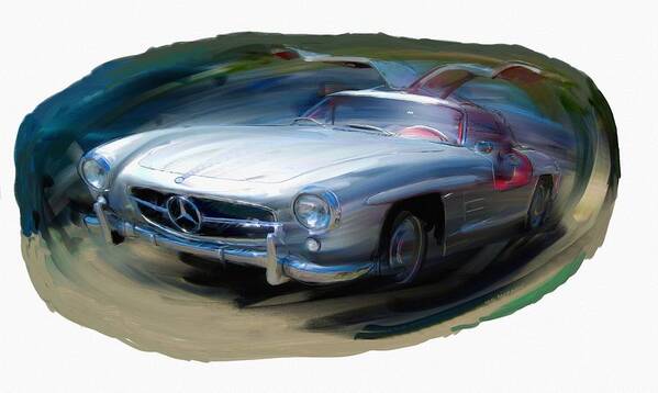 Auto Art Print featuring the digital art Mercedes Gullwing by RG McMahon