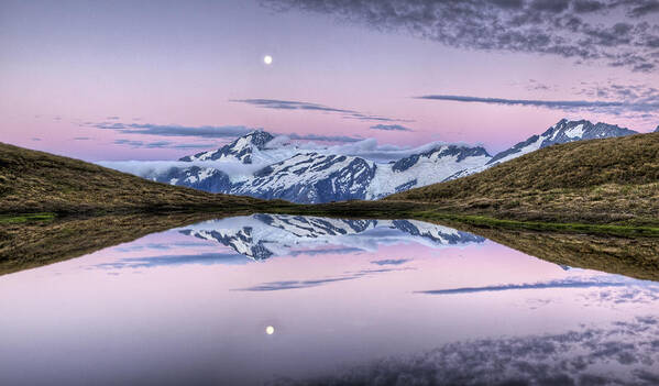 00441022 Art Print featuring the photograph Mount Aspiring Moonrise At Dusk by Colin Monteath