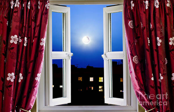 Night Art Print featuring the photograph Open window at night by Simon Bratt