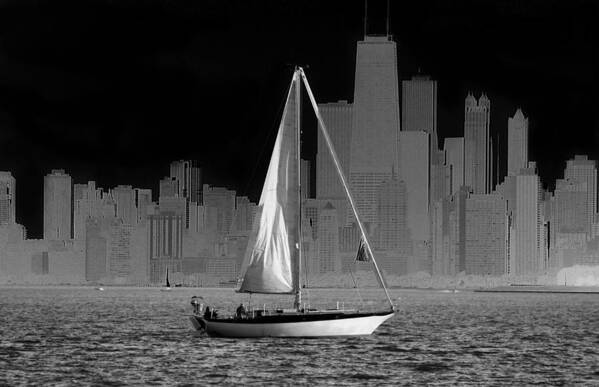 Boat Art Print featuring the photograph Sailing in lake Michigan by Milena Ilieva