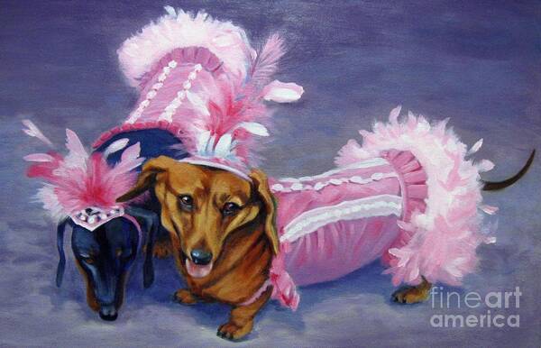 Dogs Art Print featuring the painting Show Girls by Pat Burns