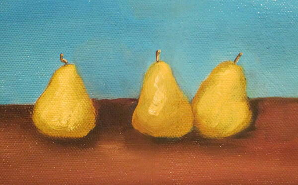 Fruit Art Print featuring the painting Three Pears by Patricia Cleasby