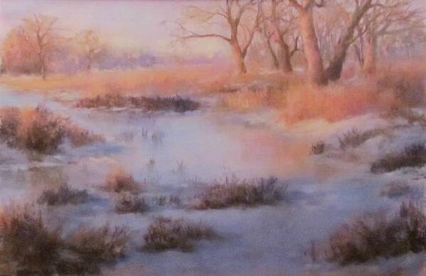 Snowy Winter Landscape Art Print featuring the pastel Winter Marsh Series- Fire and Ice by Bill Puglisi