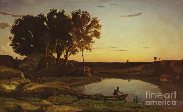 Jean-baptiste-camille Corot Art Print featuring the painting Landscape With Lake And Boatman by MotionAge Designs