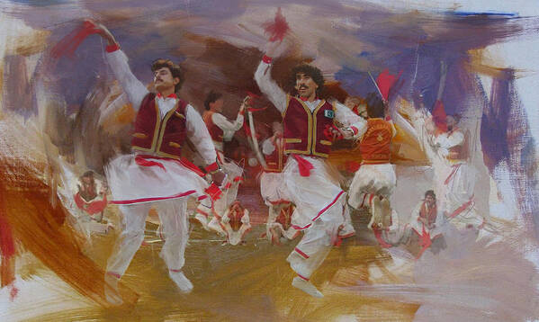 Attan Dance Art Print featuring the painting 004 Pakhtun by Maryam Mughal