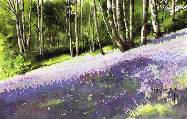 Wood Art Print featuring the painting Bluebell wood #1 by Paul Dene Marlor