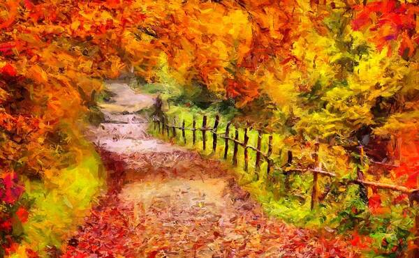 Fall Foliage Path Art Print featuring the digital art Fall Foliage Path 2 by Caito Junqueira