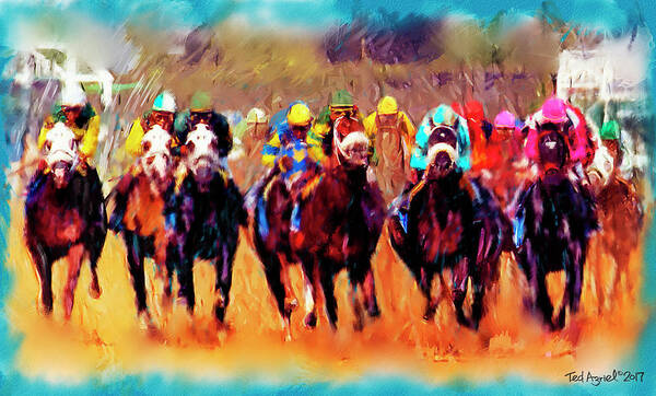 Kentucky Derby Art Print featuring the digital art Race to the finish #1 by Ted Azriel