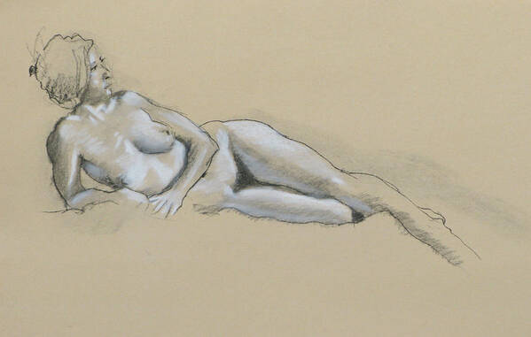 Nude Art Print featuring the drawing Reclining Nude 2 #1 by Robert Bissett