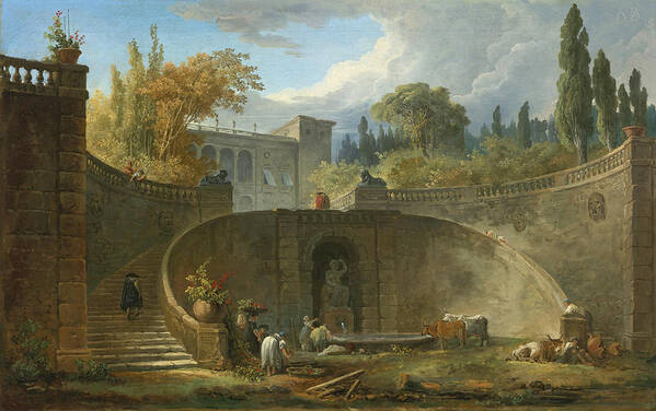 Hubert Robert Art Print featuring the painting Villa Farnese with Gardens at Caprarola by Hubert Robert