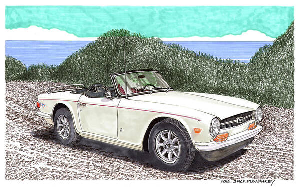 A Jack Pumphrey Watercolor Painting Of A 1971 Triumph Tr 6 Which Is Popular With British Sports Car Fans As The Last Of The Traditional English Roadsters Art Print featuring the painting 1971 Triumph T R 6 by Jack Pumphrey