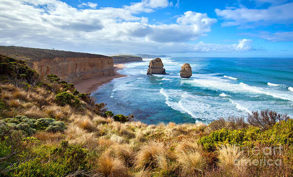 Twelve Apostles Great Ocean Road Victoria Australia Australian Seascape Coast Sea Ocean Etch Coastline Weather Beaten Eroded Rock Formations Limestone Art Print featuring the photograph Twelve Apostles Great Ocean Road #2 by Bill Robinson