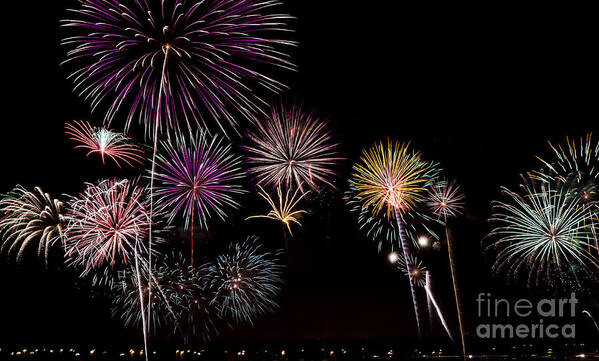 Fireworks Art Print featuring the photograph 2013 Fireworks Over Alton by Andrea Silies
