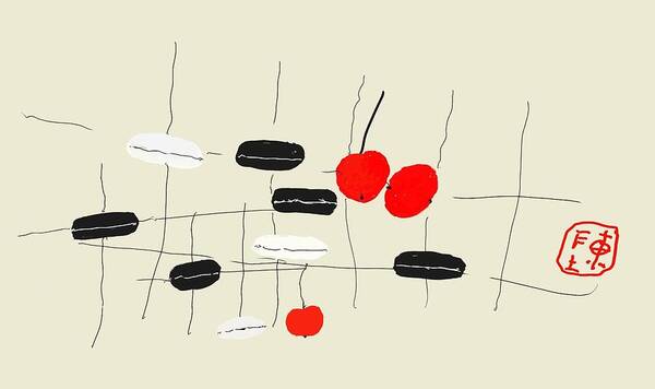 Go Game . Cherries Art Print featuring the digital art 3d Go by Debbi Saccomanno Chan