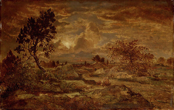 Sunset Near Arbonne Art Print featuring the painting Sunset near Arbonne by Theodore Rousseau