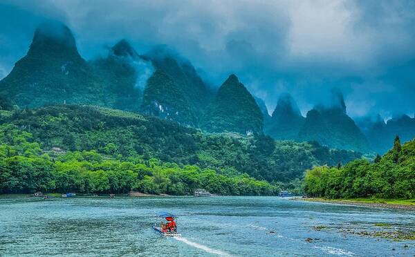 Scenery Art Print featuring the photograph Karst mountains and Lijiang River scenery #57 by Carl Ning