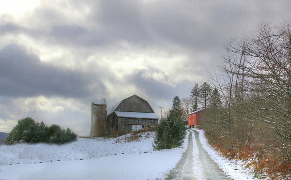 Barn Art Print featuring the photograph A Touch of Snow by Sharon Batdorf