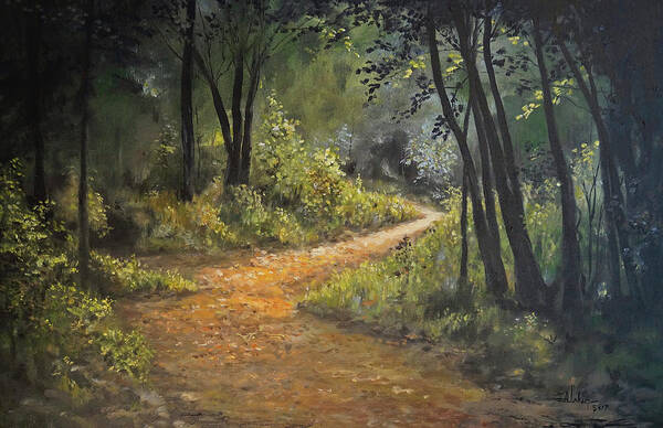 Trees Art Print featuring the painting A Walk in the Woods by Alan Lakin