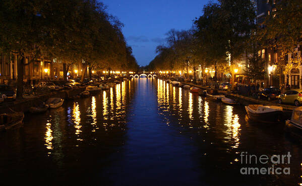 Amsterdam Canal Night Art Print featuring the photograph Amsterdam at Night by Pat Moore